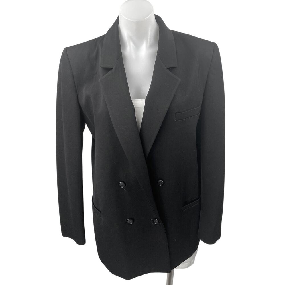 Saville 100% Wool Womens Black Double Breasted Long Sleeve Blazer Coat Jacket 12